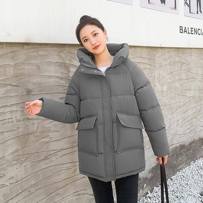 Herbst Winter Verdicken Warme Parka Frauen Casual Sweety Einfarbig Große Tasche Lose Kurze Kapuze Mantel Jacken Outwear XL graue von Joom DACH