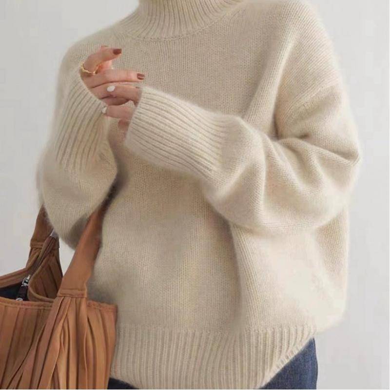 Herbst Winter Verdickter Rollkragen Damen Locker Vielseitiger Strickpullover Lazy Style Basishemd für Damen M apricot von Joom DACH