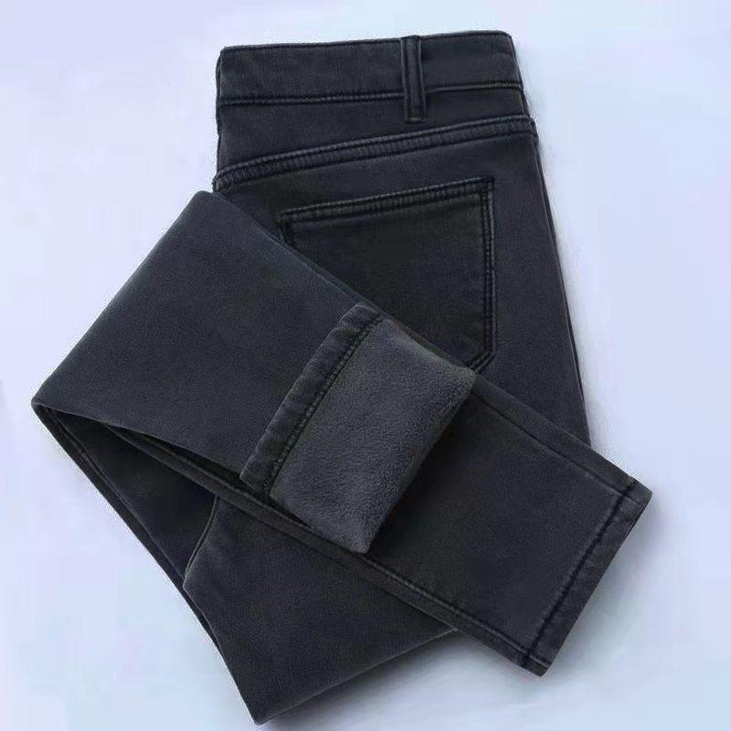 Herbst Winter Warme Fleece Jeans frauen Schlanke Hohe Taille Winter Hosen Allgleiches Bleistift Hose 31 grau von Joom DACH