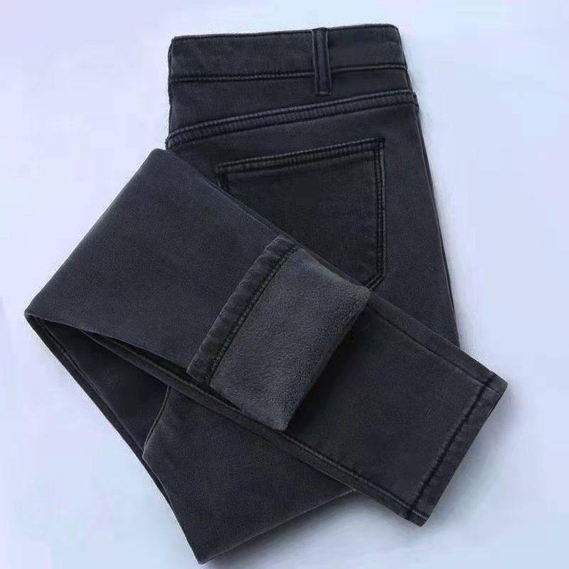 Herbst Winter Warme Fleece Jeans frauen Schlanke Hohe Taille Winter Hosen Allgleiches Bleistift Hose 31 grau von Joom DACH
