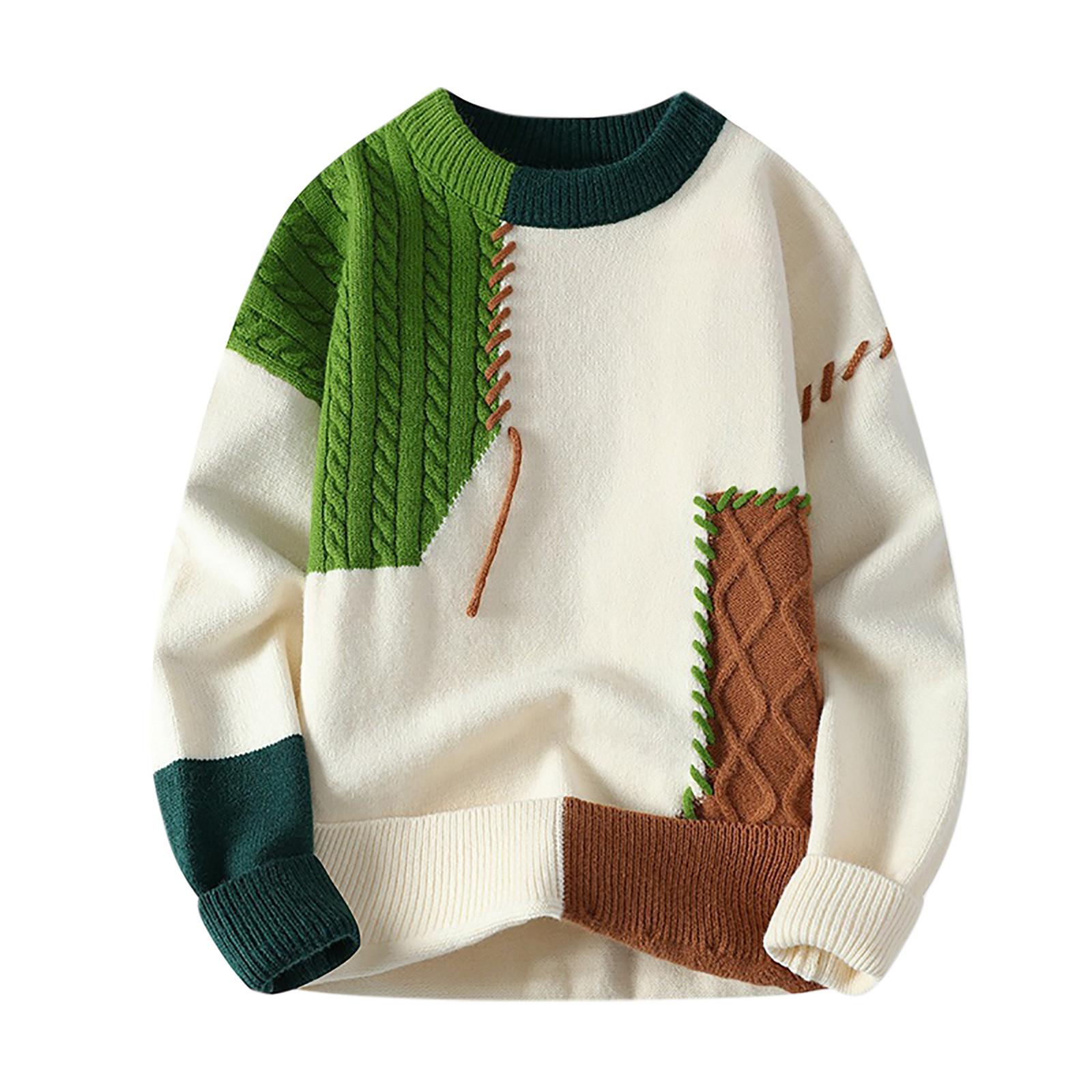 Herbst Winter Warme Herren Pullover Mode Patchwork Pullover Oansatz Gestrickte Casual L grün von Joom DACH