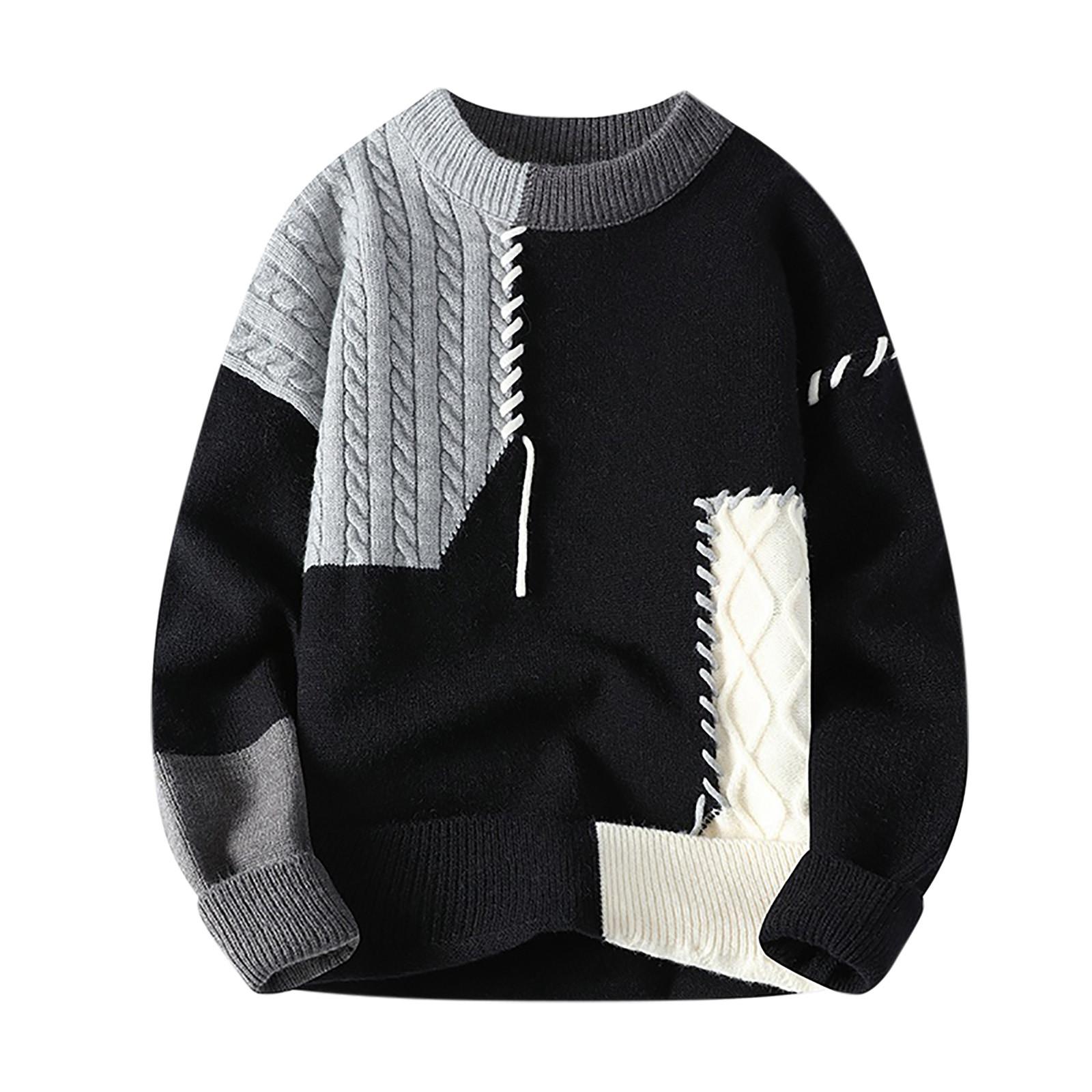 Herbst Winter Warme Herren Pullover Mode Patchwork Pullover Oansatz Gestrickte Casual M grau von Joom DACH