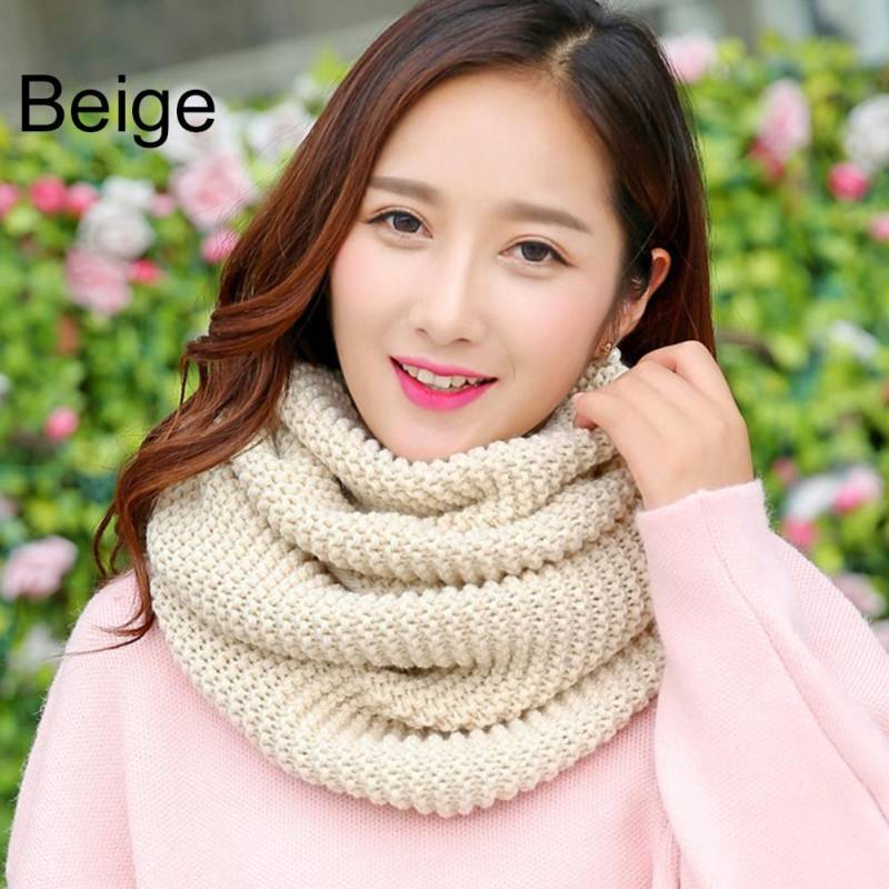 Herbst Winter Warme Mode Frauen Einfarbig Pullover Halstuch Gestrickte Schal beige von Joom DACH