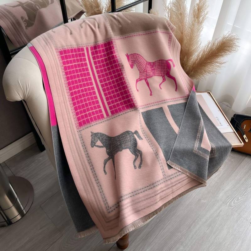 Herbst Winter Warmer Poncho Imitation Kaschmir Winter Damen Schal Pferde-Print Schal Wraps Damen Dicke Decke Reise One Size rosa von Joom DACH