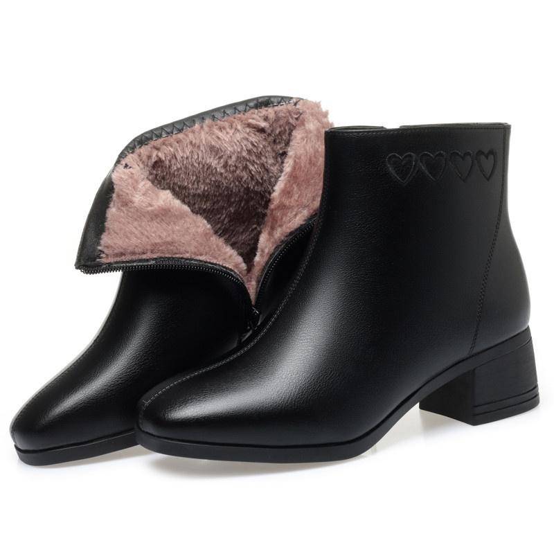 Herbst Winter Weiches Leder Neue Zurück Zipper Vielseitige Frauen Einfarbig Mode Stiefel Dicken Absatz Bequeme Baumwolle Schuhe 37 von Joom DACH