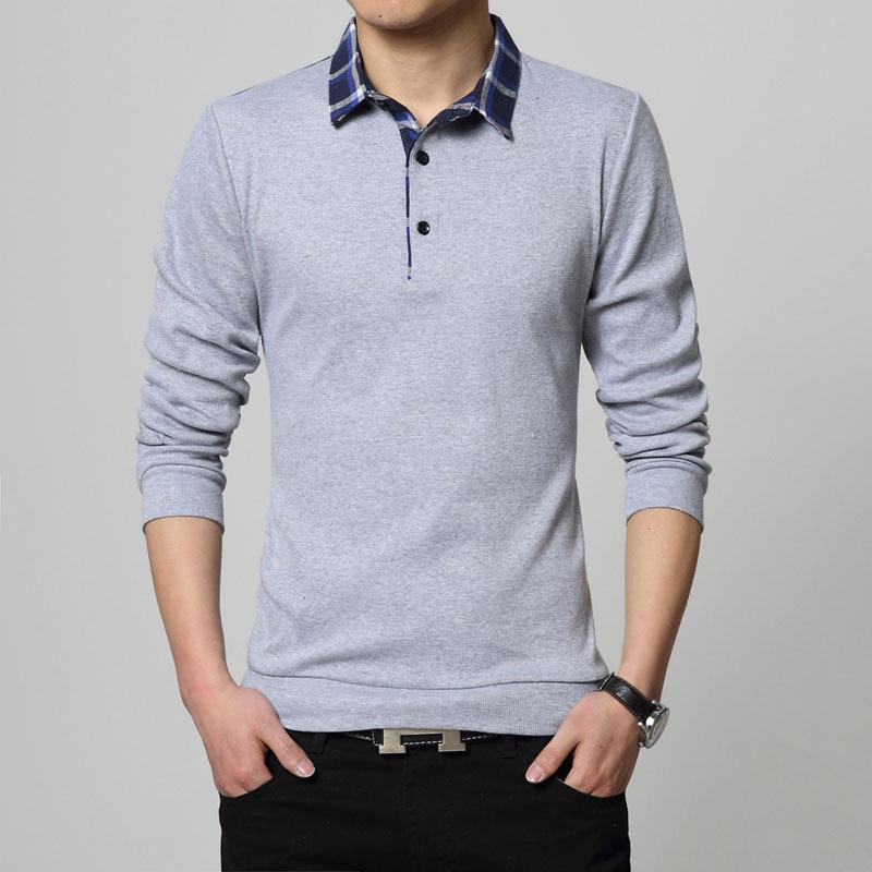 Herbst Winter männer Baumwolle Plaid Patchwork Revers Polo-Shirt Arbeit Tragen Langarm T-shirt Männer Grau Schwarz T Shirts M licht grau von Joom DACH