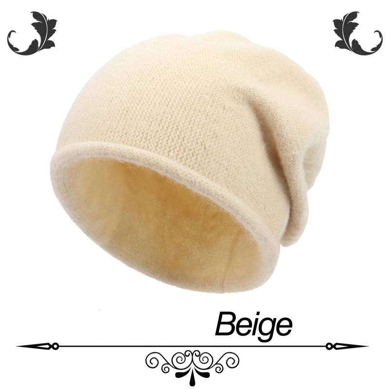 Herbst-Wintermützen für Damen, warm, großer Kopfumfang, kalte Mütze, gestrickte Wollpullovermützen beige von Joom DACH