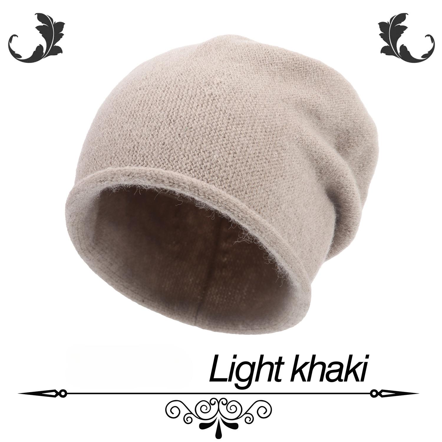 Herbst-Wintermützen für Damen, warm, großer Kopfumfang, kalte Mütze, gestrickte Wollpullovermützen khaki von Joom DACH