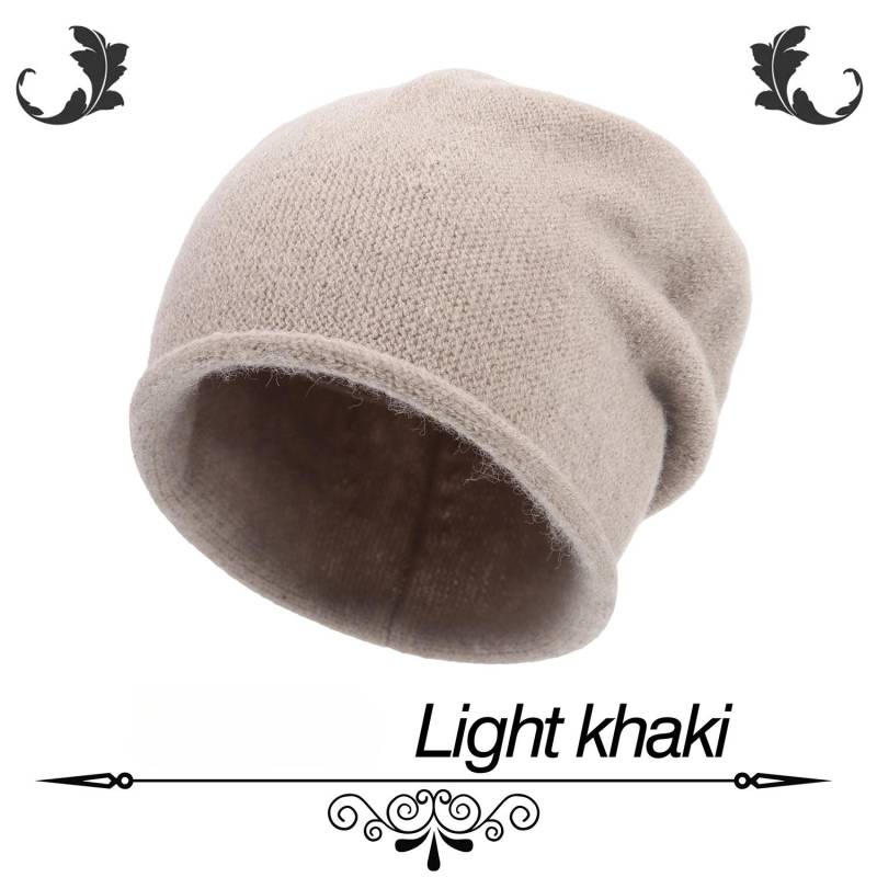 Herbst-Wintermützen für Damen, warm, großer Kopfumfang, kalte Mütze, gestrickte Wollpullovermützen khaki von Joom DACH