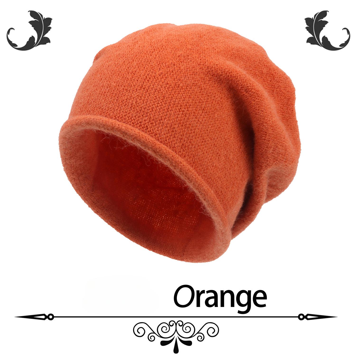 Herbst-Wintermützen für Damen, warm, großer Kopfumfang, kalte Mütze, gestrickte Wollpullovermützen orange von Joom DACH