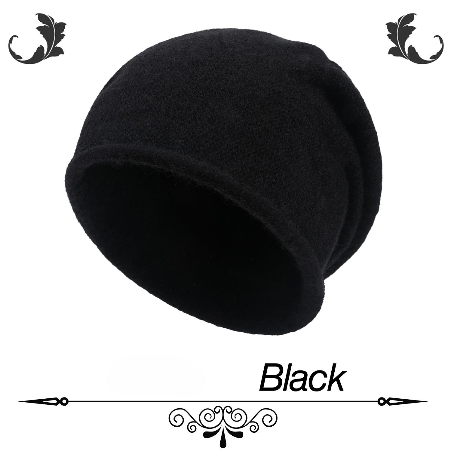 Herbst-Wintermützen für Damen, warm, großer Kopfumfang, kalte Mütze, gestrickte Wollpullovermützen schwarz von Joom DACH