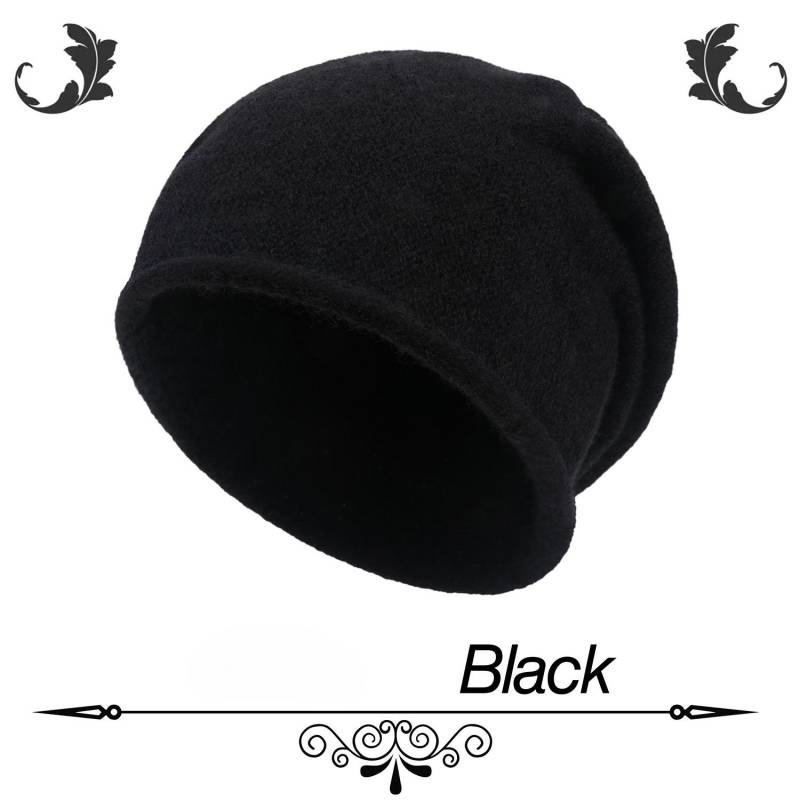 Herbst-Wintermützen für Damen, warm, großer Kopfumfang, kalte Mütze, gestrickte Wollpullovermützen schwarz von Joom DACH
