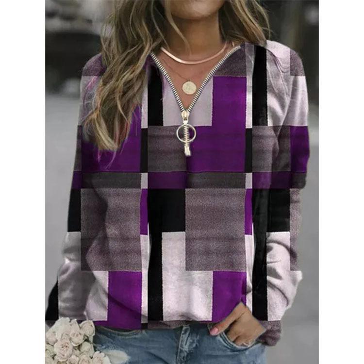Herbst frauen Langarm Tops Plaid Sweatshirt Fleece 4XL violett von Joom DACH