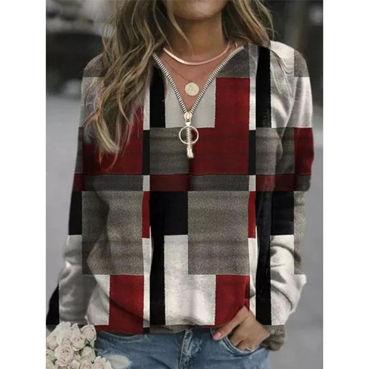 Herbst frauen Langarm Tops Plaid Sweatshirt Fleece 5XL rot von Joom DACH