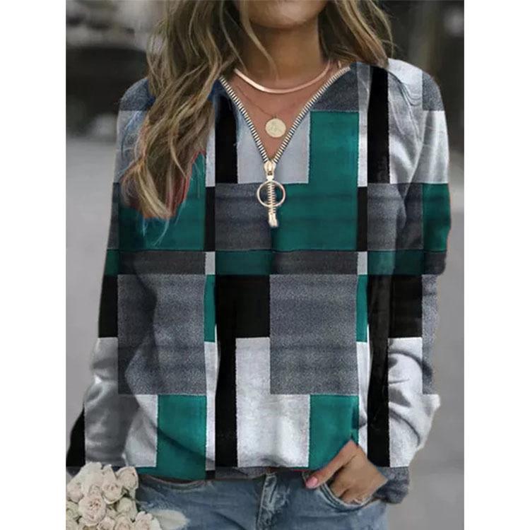 Herbst frauen Langarm Tops Plaid Sweatshirt Fleece XL see-blaue von Joom DACH