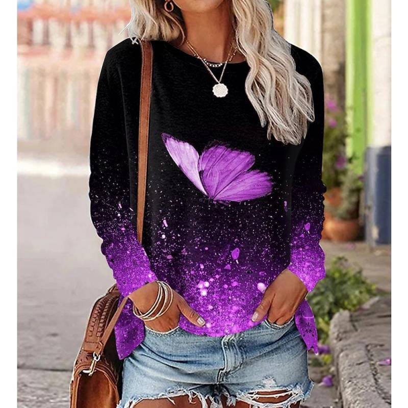 Herbst frauen Neue 3d Pullover T-shirt Pullover Lange ärmeln Gradienten Schmetterling Pony Harajuku Stil Große Lose Kleidung 2XL Herbst frauen Neue 3d Pullover T-shirt Pullover Lange ärmeln Gradienten Schmetterling Pony Harajuku Stil Große Lose Kleidung 2XL von Joom DACH