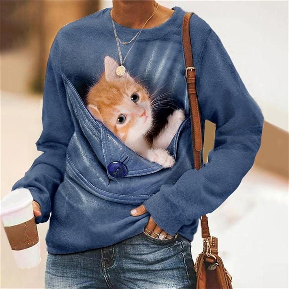 Herbst frauen T-shirt Kawaii Katze Pullover Langarm Sweatershirt Mode Streetwear Pullover Damen T Shirt Für Mädchen Kleidung M von Joom DACH