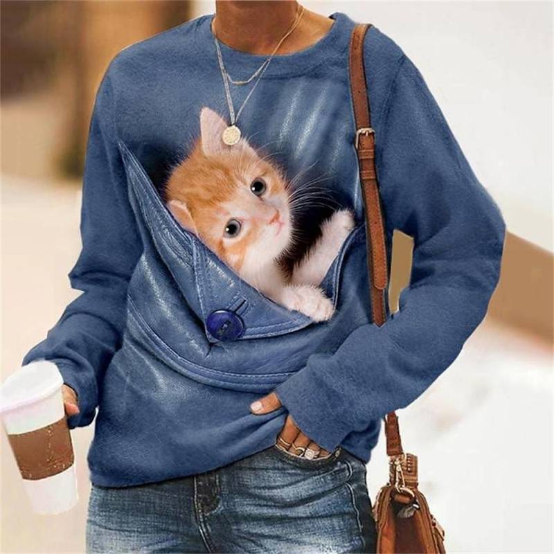 Herbst frauen T-shirt Kawaii Katze Pullover Langarm Sweatershirt Mode Streetwear Pullover Damen T Shirt Für Mädchen Kleidung M von Joom DACH