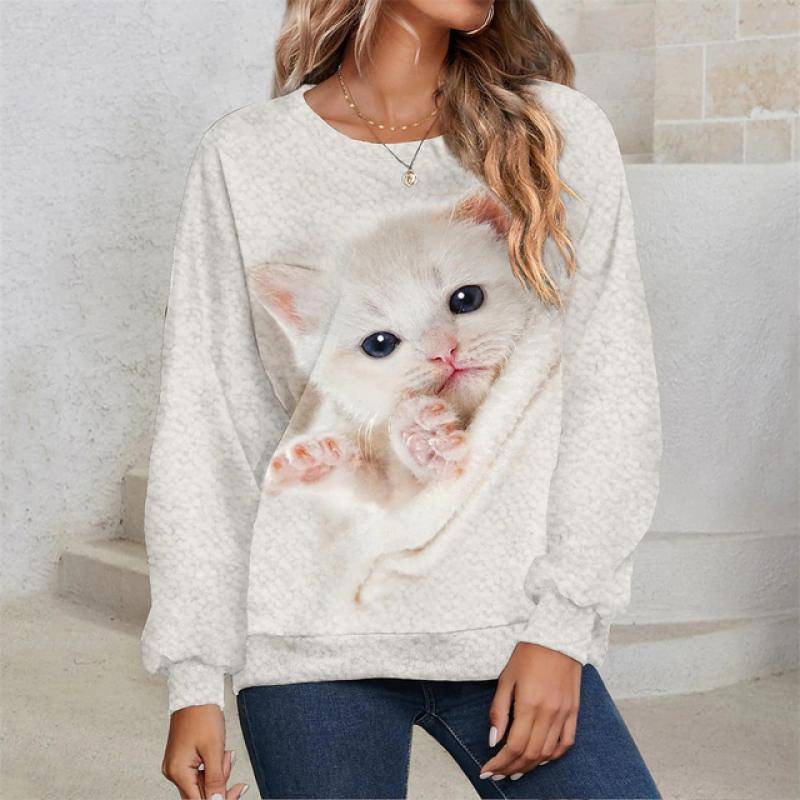 Herbst frauen T-shirt Kawaii Katze Pullover Langarm Sweatershirt Mode Streetwear Pullover Damen T Shirt Für Mädchen Kleidung M von Joom DACH