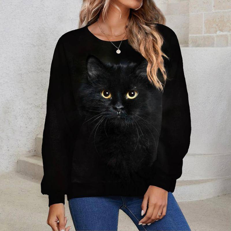 Herbst frauen T-shirt Kawaii Katze Pullover Langarm Sweatershirt Mode Streetwear Pullover Damen T Shirt Für Mädchen Kleidung M von Joom DACH