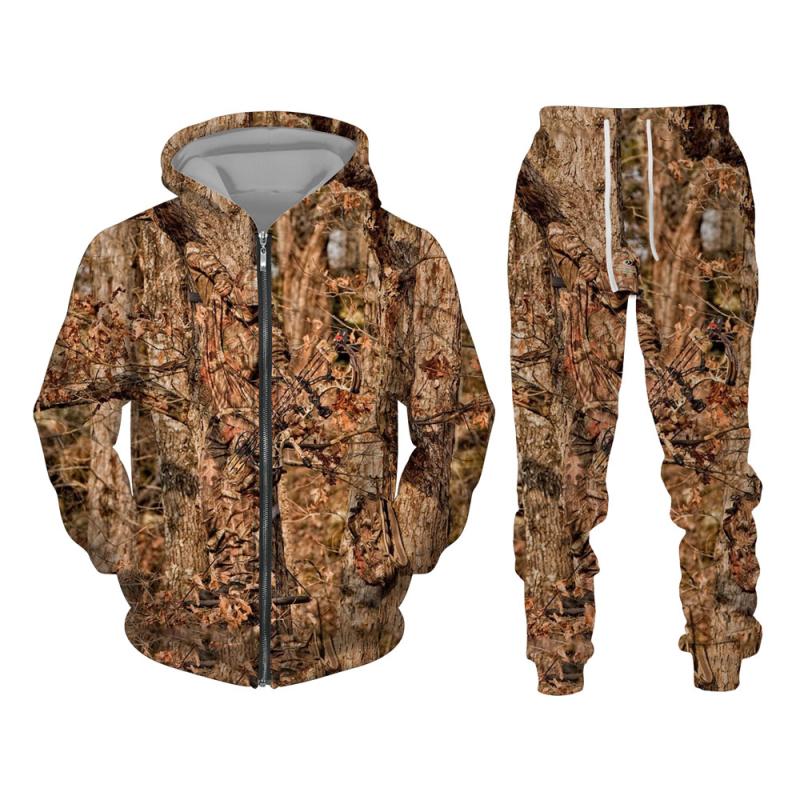 Herbst und Winter Ahornblätter Camouflage 3D Zipper Trainingsanzüge Männer Outdoor Angeln Camping Jagd Sets Unisex Streetwear Anzüge M von Joom DACH