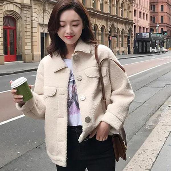 Herbst und Winter All-Match-Kurzmantel aus Lammwolle für Damen, verdickter Pelzmantel, Lammsamt-Baumwolljacke S von Joom DACH