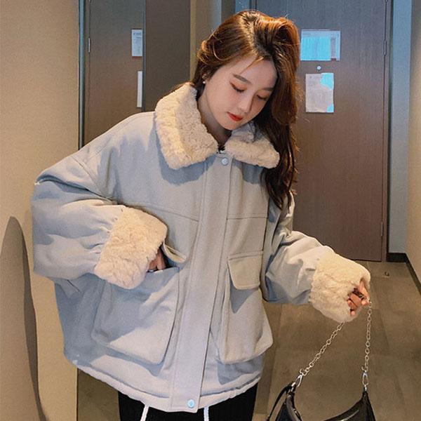 Herbst und Winter All-Match Lammwolle Mantel Damen gepolsterter Mantel lockerer Mantel Damen kurz dick L von Joom DACH