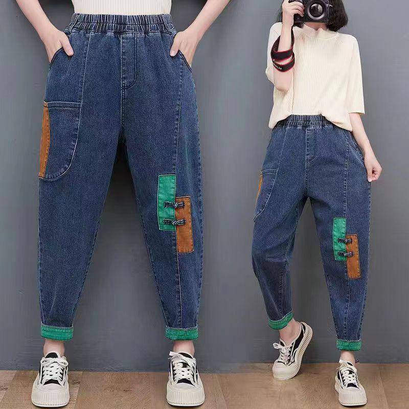Herbst und Winter Art Retro Patchwork Single Velvet Jeans für Damen Hohe Taille Lose Schlank Vielseitige Dad Haremshose Trendy XXL von Joom DACH