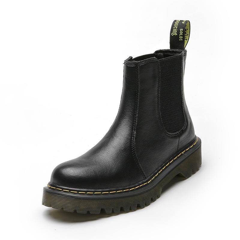 Herbst und Winter Chelsea Weiches Leder Kurze Stiefel Damen Rindersehnen Dicksohlige Stiefel Plüsch Thermoschuhe für Damen 40 schwarz von Joom DACH