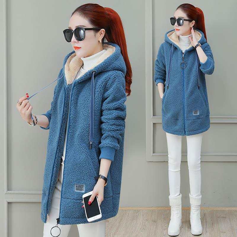 Herbst und Winter Damen Fleece Kunstlammwolle Mantel Mittellang Lockerer Kapuzenmantel Oberteil XXXL von Joom DACH