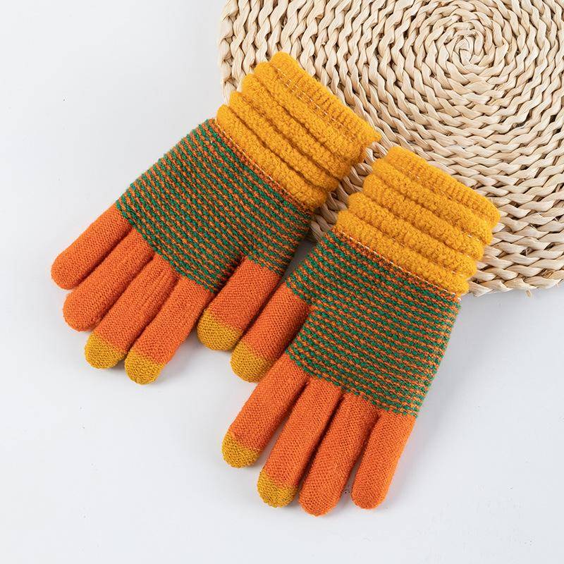 Herbst und Winter Damen Gestrickte Winterhandschuhe Kaschmir Gestrickte Damen Warme Dicke Handschuhe Touchscreen Skihandschuhe orange/gelb von Joom DACH