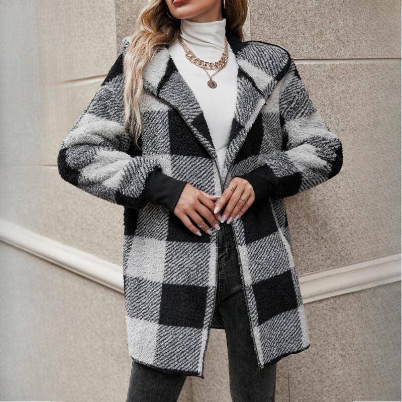 Herbst und Winter Damen Jacke Lose Plaid Wolle Strickjacke Mode Pullover L dunkelgraue von Joom DACH