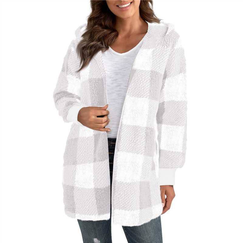 Herbst und Winter Damen Jacke Lose Plaid Wolle Strickjacke Mode Pullover XXL licht grau von Joom DACH