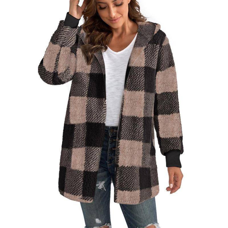 Herbst und Winter Damen Jacke Lose Plaid Wolle Strickjacke Mode Pullover XXXL braun von Joom DACH
