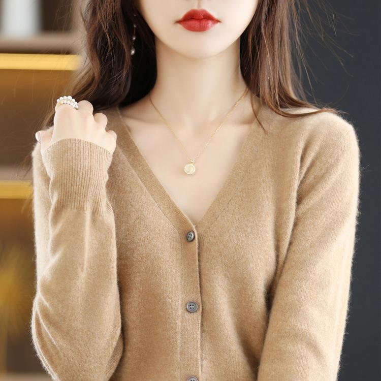 Herbst und Winter Damen Lockerer V-Ausschnitt Einfarbig Kurzer Top Wollstrickjacke Mantel S von Joom DACH