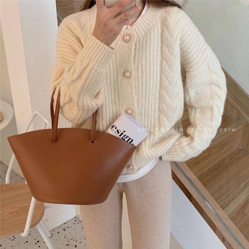 Herbst und Winter Damen Pullover Sanft Twist Mantel Lose Weiche Temperament Strickjacke One Size apricot von Joom DACH