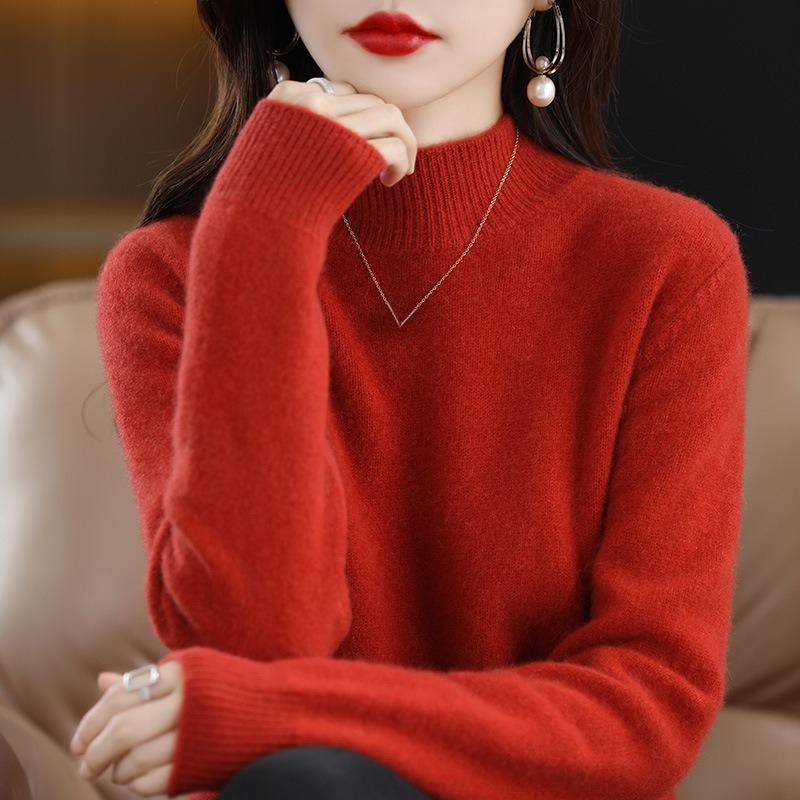 Herbst und Winter Damen Strickwaren halb Stehkragen unten Shirt Tops einfarbig Pullover reiner Wollpullover Pullover Pullover XXL rot Herbst und Winter Damen Strickwaren halb Stehkragen unten Shirt Tops einfarbig Pullover reiner Wollpullover Pullover Pullover XXL rot von Joom DACH