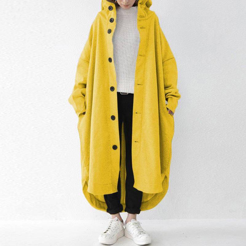 Herbst und Winter Damen Trenchcoat Europäischer und amerikanischer Mantel Damen Mittellanger Mantel mit Kapuze 2XL gelb von Joom DACH