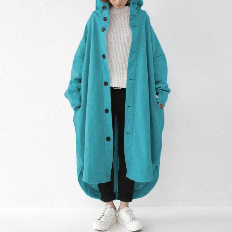 Herbst und Winter Damen Trenchcoat Europäischer und amerikanischer Mantel Damen Mittellanger Mantel mit Kapuze 4XL himmelblaue von Joom DACH