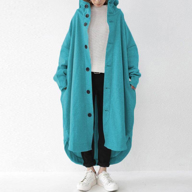 Herbst und Winter Damen Trenchcoat Europäischer und amerikanischer Mantel Damen Mittellanger Mantel mit Kapuze 4XL himmelblaue von Joom DACH