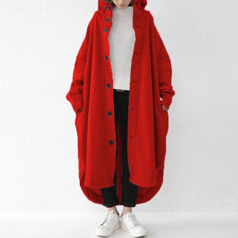 Herbst und Winter Damen Trenchcoat Europäischer und amerikanischer Mantel Damen Mittellanger Mantel mit Kapuze 4XL rot von Joom DACH