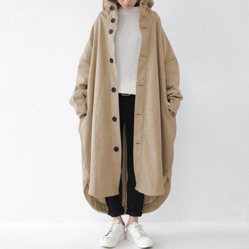 Herbst und Winter Damen Trenchcoat Europäischer und amerikanischer Mantel Damen Mittellanger Mantel mit Kapuze 5XL apricot von Joom DACH