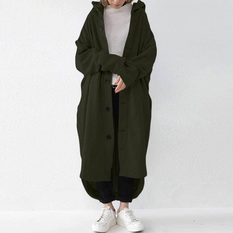 Herbst und Winter Damen Trenchcoat Europäischer und amerikanischer Mantel Damen Mittellanger Mantel mit Kapuze 5XL armee grüne von Joom DACH