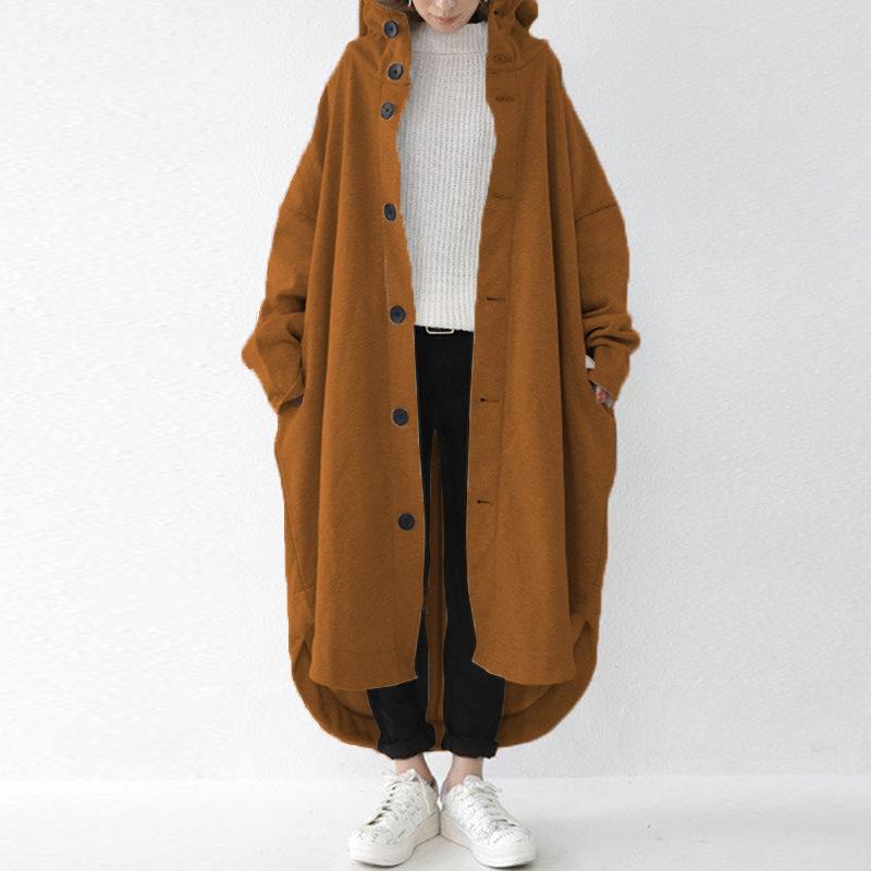 Herbst und Winter Damen Trenchcoat Europäischer und amerikanischer Mantel Damen Mittellanger Mantel mit Kapuze 5XL kaffeebraun von Joom DACH