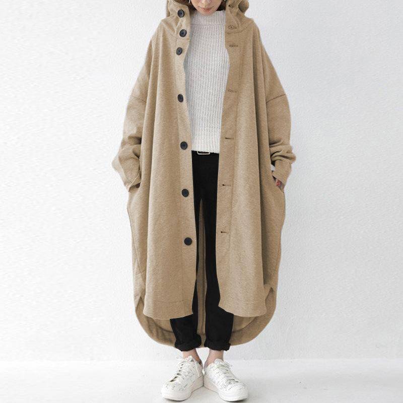 Herbst und Winter Damen Trenchcoat Europäischer und amerikanischer Mantel Damen Mittellanger Mantel mit Kapuze L von Joom DACH