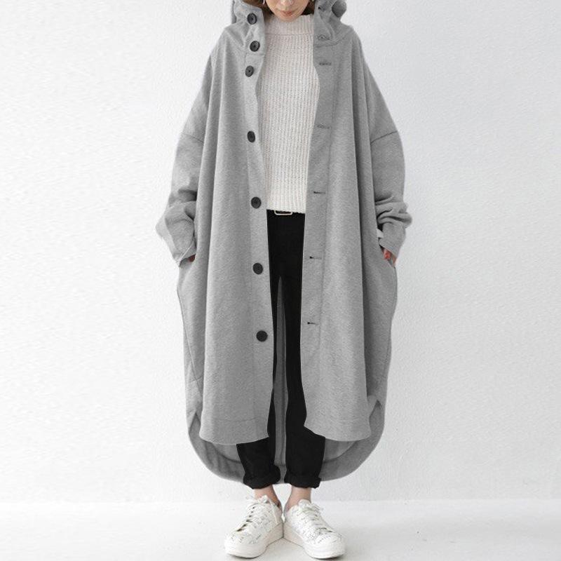 Herbst und Winter Damen Trenchcoat Europäischer und amerikanischer Mantel Damen Mittellanger Mantel mit Kapuze XL grau von Joom DACH