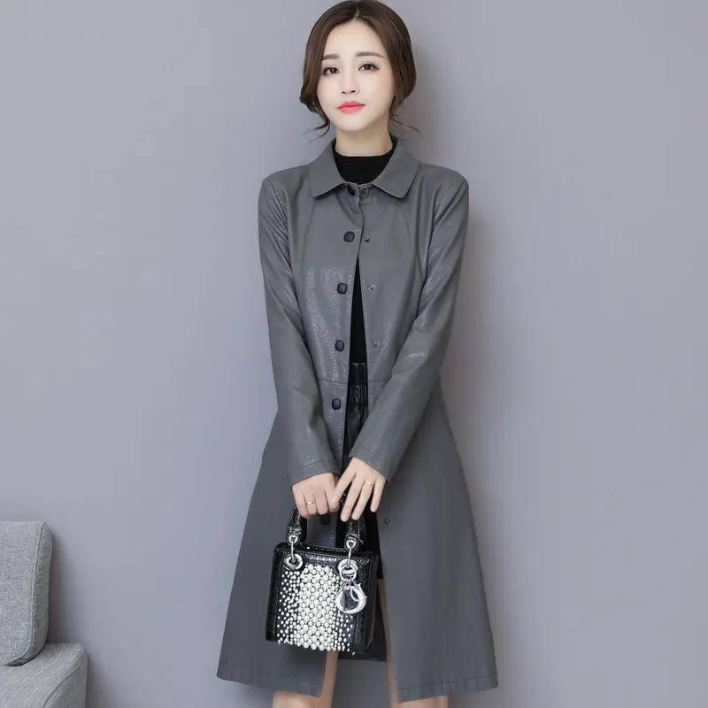 Herbst und Winter Damen Trenchcoat aus echtem Leder mit mittellanger Slim Fit-Passform und dicker Baumwolle M von Joom DACH