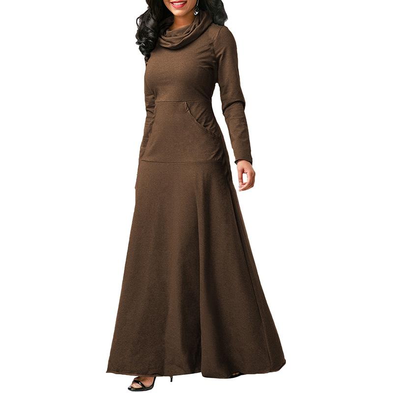 Herbst und Winter Damen Übergröße Kleid Lässiger langer Pullover aus Baumwolle Langes Kleid 3XL braun von Joom DACH