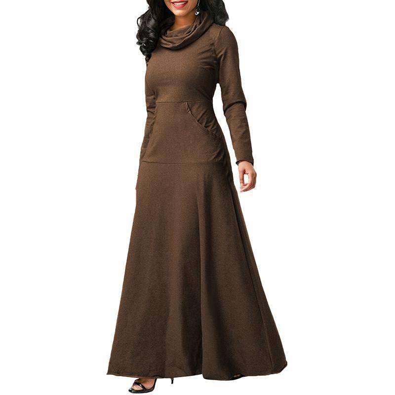 Herbst und Winter Damen Übergröße Kleid Lässiger langer Pullover aus Baumwolle Langes Kleid 3XL braun von Joom DACH