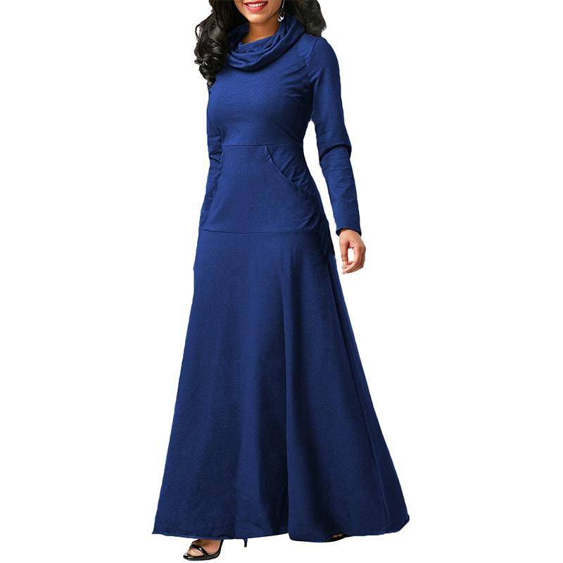 Herbst und Winter Damen Übergröße Kleid Lässiger langer Pullover aus Baumwolle Langes Kleid L blau von Joom DACH